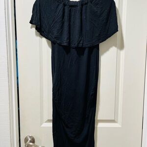 Boohoo Black Ruffled Neckline Maternity Dress